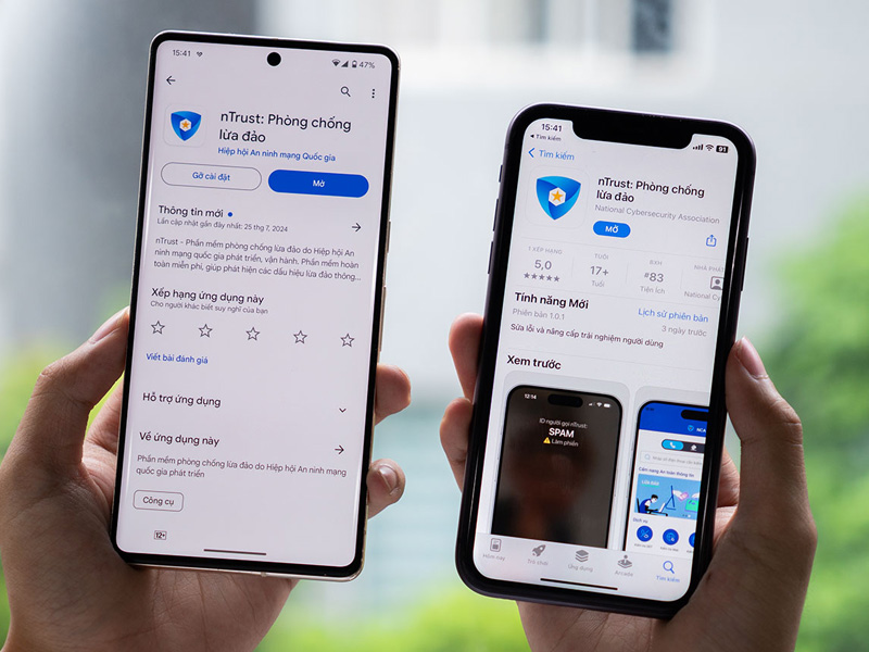 nTrust được hỗ trợ trên kho ứng dụng của CH Play và App Store 