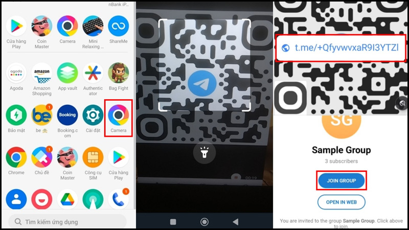 Quét mã Telegram để vào nhóm trên điện thoại Android