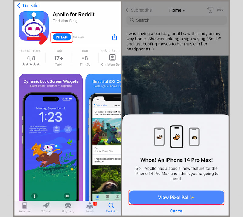 Tải Apollo For Reddit để nuôi thú cưng trên Dynamic Island