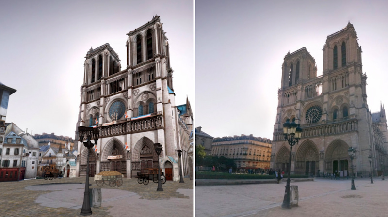 Hình ảnh quá khứ và hiện tại của nhà thờ Notre Dame khi dùng AR Google Maps