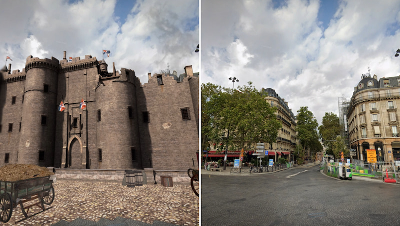 Hình ảnh quá khứ, hiện tại tòa Bastille Saint-Antoine khi dùng AR Google Maps