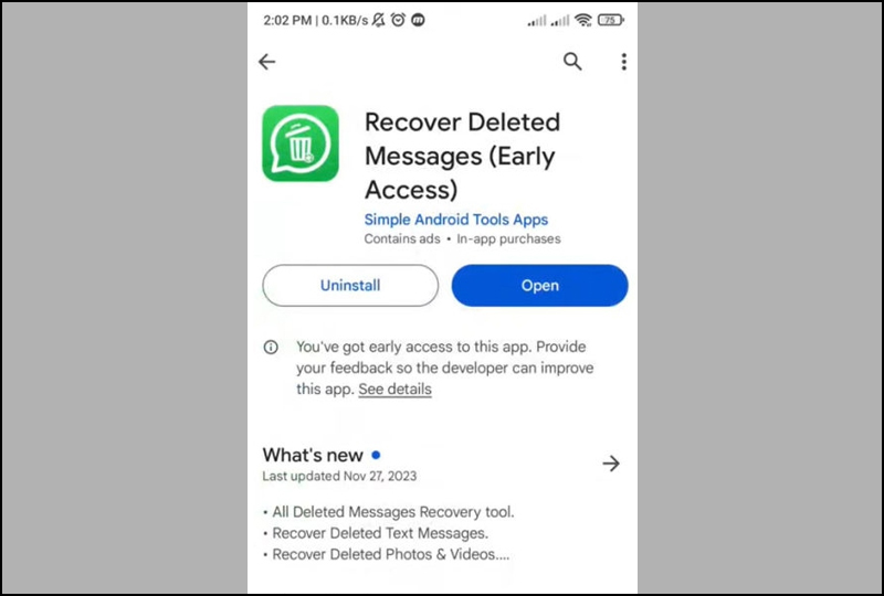 Tải và cài đặt app Recover Deleted Messages về điện thoại Android