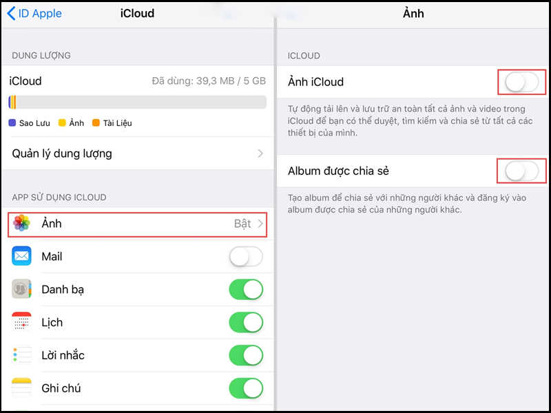 Tắt tính năng Ảnh trên iCloud