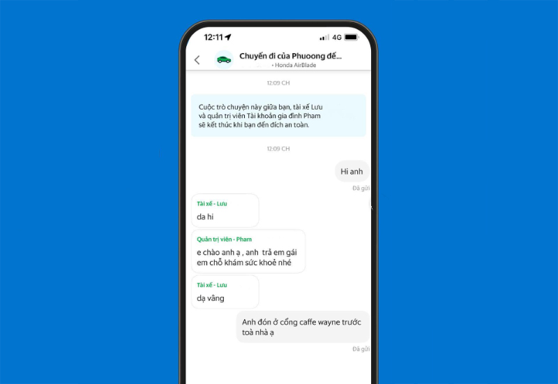 Tính năng Thành viên gia đình bạn cho phép chat với tài xế