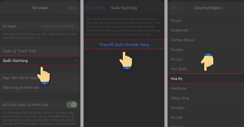 Thay đổi Quốc gia & Vùng trên Apple ID