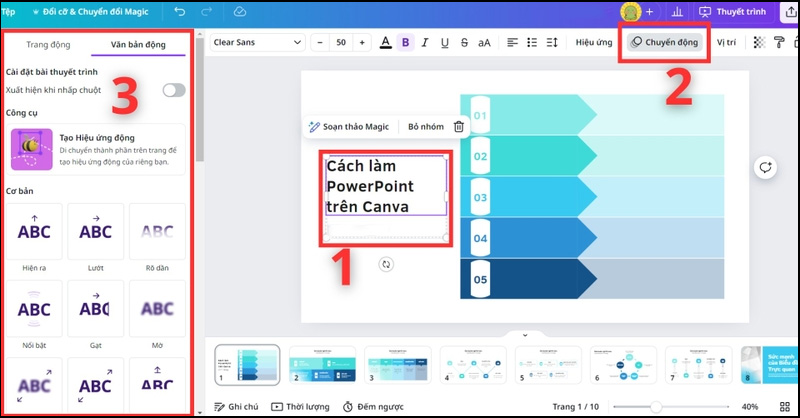 Người dùng có thể thêm hiệu ứng chuyển động cho slide PowerPoint 