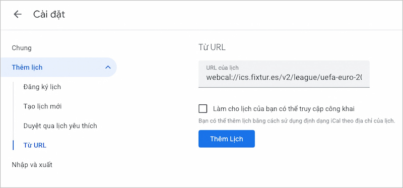 Thêm lịch thi đấu Euro 2024 vào ứng dụng Google Calendar