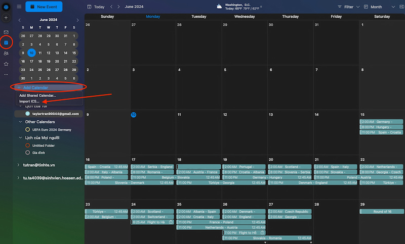 Thêm lịch thi đấu Euro 2024 vào ứng dụng Outlook