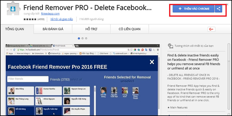 Thêm phần mềm Friend Remover Pro vào trình duyệt Chrome