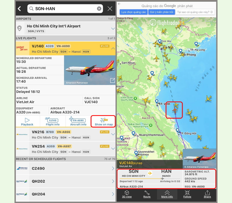 Theo dõi chi tiết thông tin hành trình bay trên iPhone