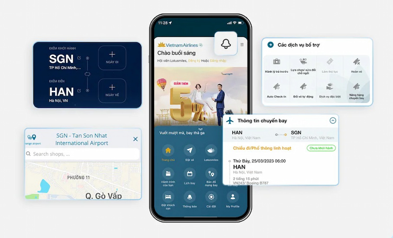 Theo dõi chuyến bay bằng ứng dụng từ hãng hàng không
