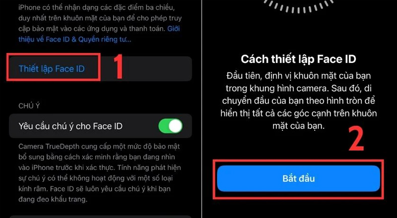 Chọn Thiết lập Face ID và nhấn Bắt đầu