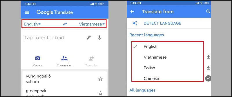 Thiết lập ngôn ngữ nguồn và ngôn ngữ đích trước khi dịch hình ảnh