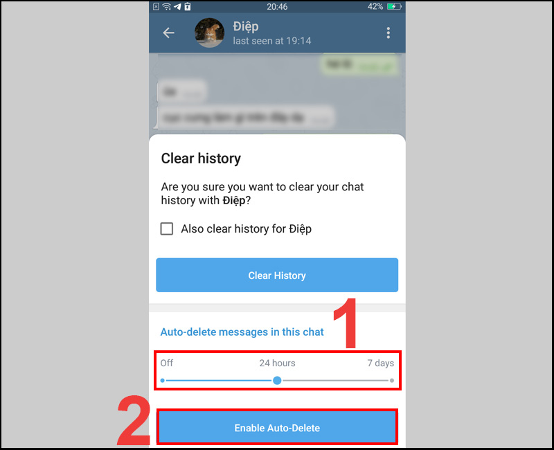 Thiết lập thời gian muốn xóa tin nhắn tự động và chọn Enable Auto-Delete
