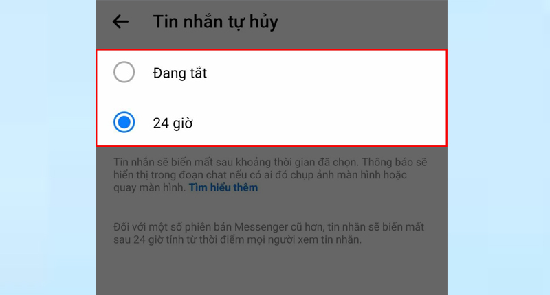 Thiết lập thời gian xóa tin nhắn cho cuộc trò chuyện Messenger