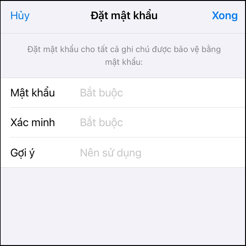 Tiến hành đặt mật khẩu cho ứng dụng Ghi chú