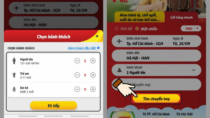 Tìm chuyến bay trên ứng dụng VietJet Air