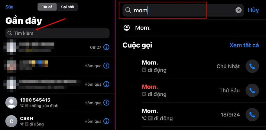 Nhập tên liên hệ muốn tìm kiếm trên iOS 18