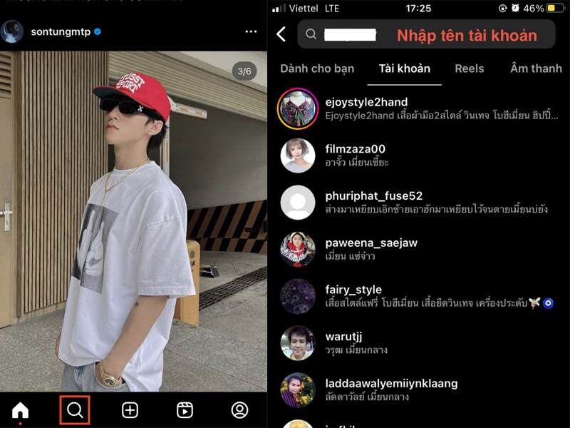 Tìm kiếm tên người chặn trên Instagram