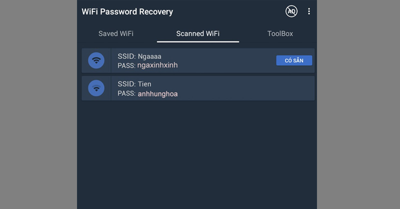 Tìm mật khẩu Wifi bằng ứng dụng Wifi Password Recovery 