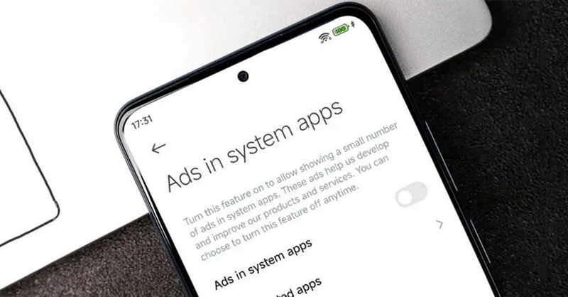 Tính năng Ads in System Apps được phát hiện trong mục Cài đặt