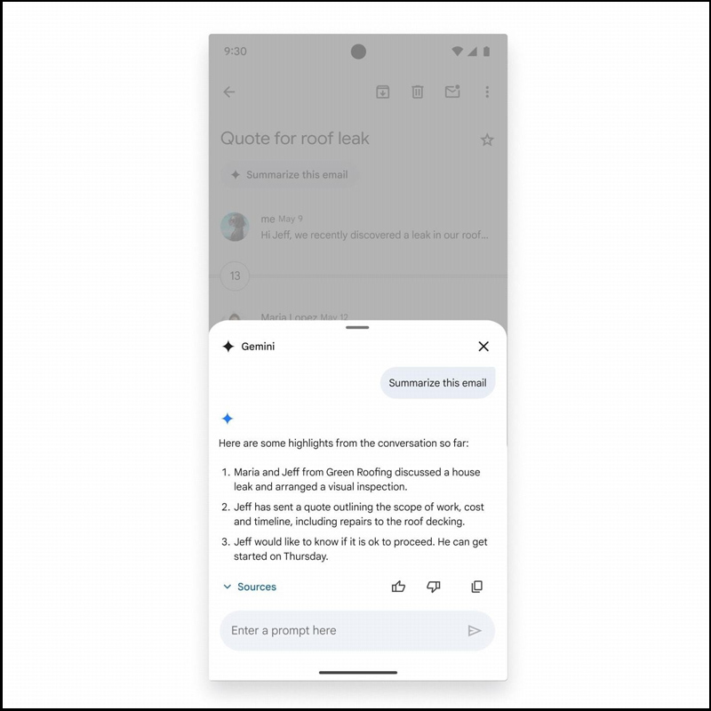 Tính năng tóm tắt Gmail của Gemini