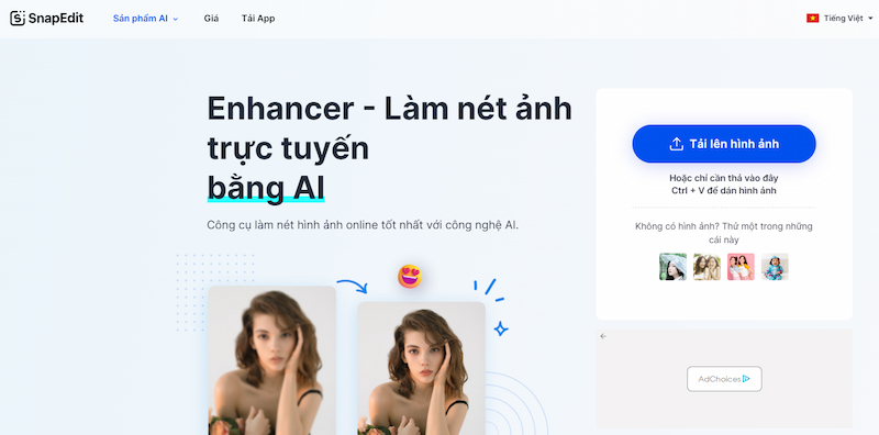 Trên Enhancer AI, bạn chọn ảnh cần làm nét 