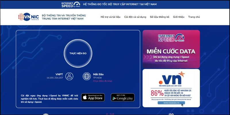 Truy cập trang web Speedtest.vn và nhấn nút Thực hiện đo