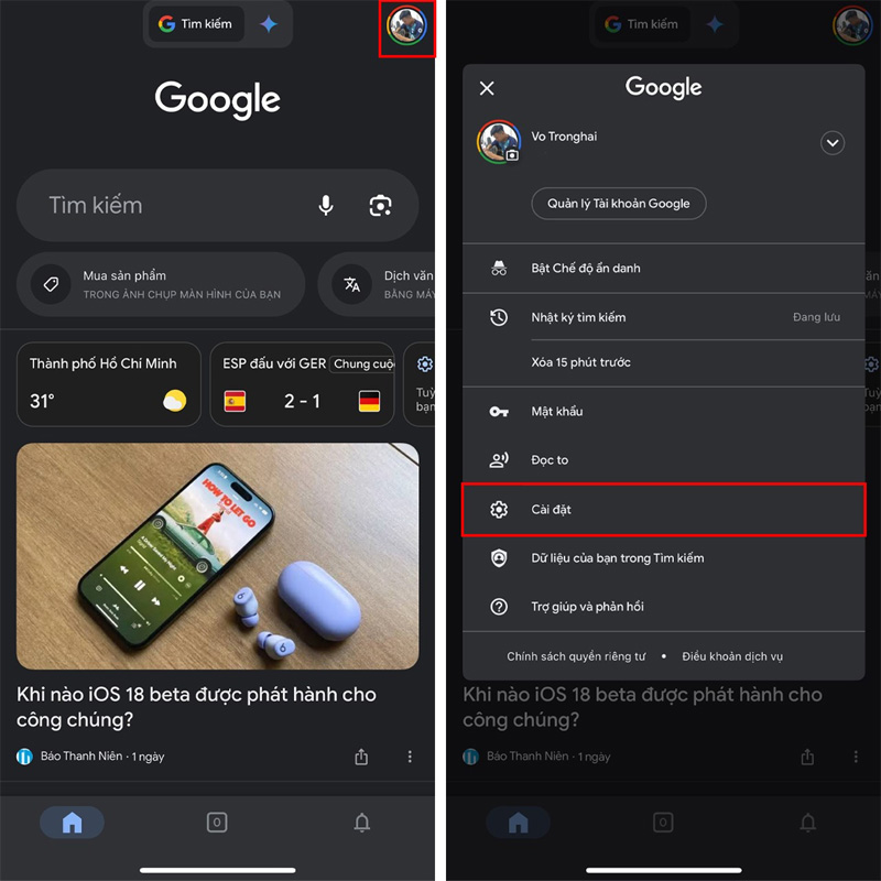 Truy cập vào Cài đặt Google trên điện thoại 