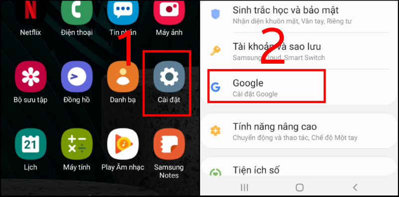 Truy cập vào mục Cài đặt trên điện thoại Android và chọn Google