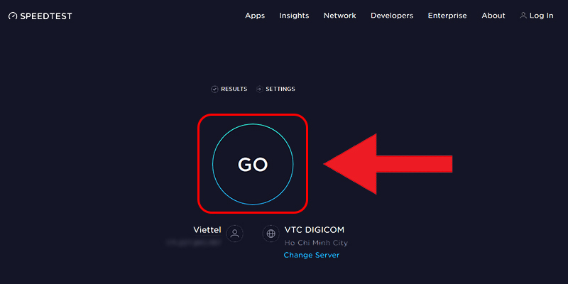 Truy cập vào trang web SpeedTest.net và nhấn nút Go