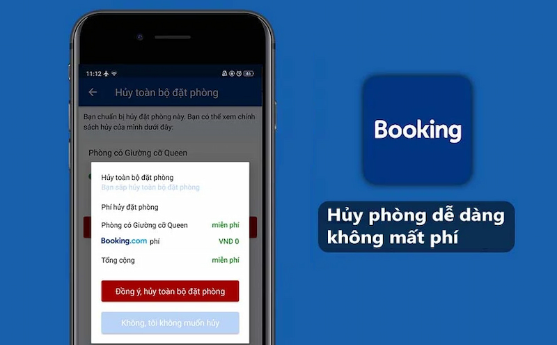 Huỷ phòng không mất phí với ứng dụng Booking