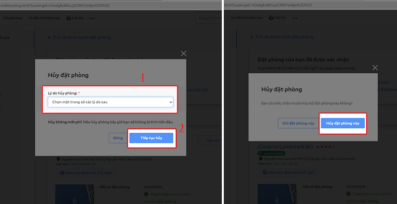 Xác nhận hủy đặt phòng trên Agoda bằng máy tính