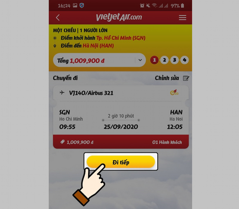 Xác nhận thông tin vé máy bay VietJet Air