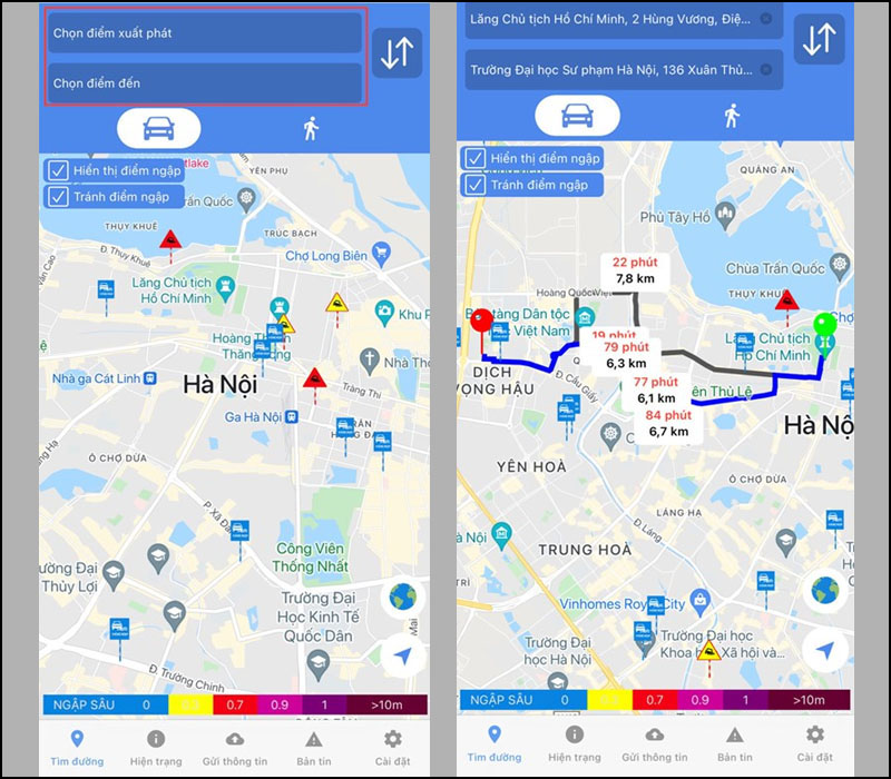 Xem lộ trình di chuyển thích hợp sau khi nhập điểm xuất phát và điểm đến