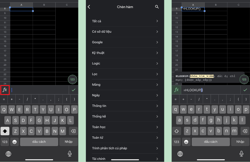 Xem và sử dụng hàm trên Excel điện thoại