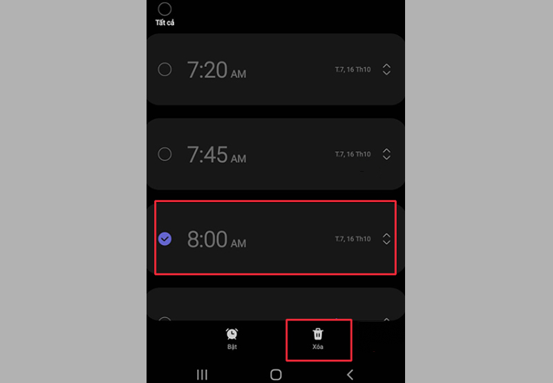 Xóa báo thức đã thiết lập trên điện thoại Samsung