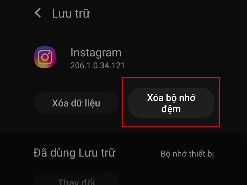 Xóa bớt dữ liệu ứng dụng Instagram