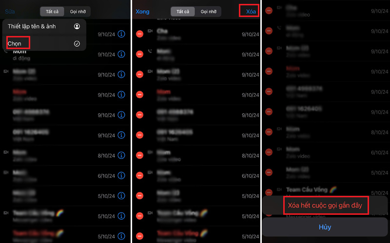 Chọn vào Xóa hết cuộc gọi gần đây