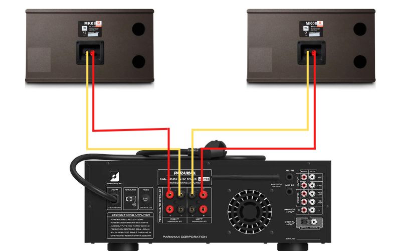 Mô tả cách nối dây cáp từ amply đến loa