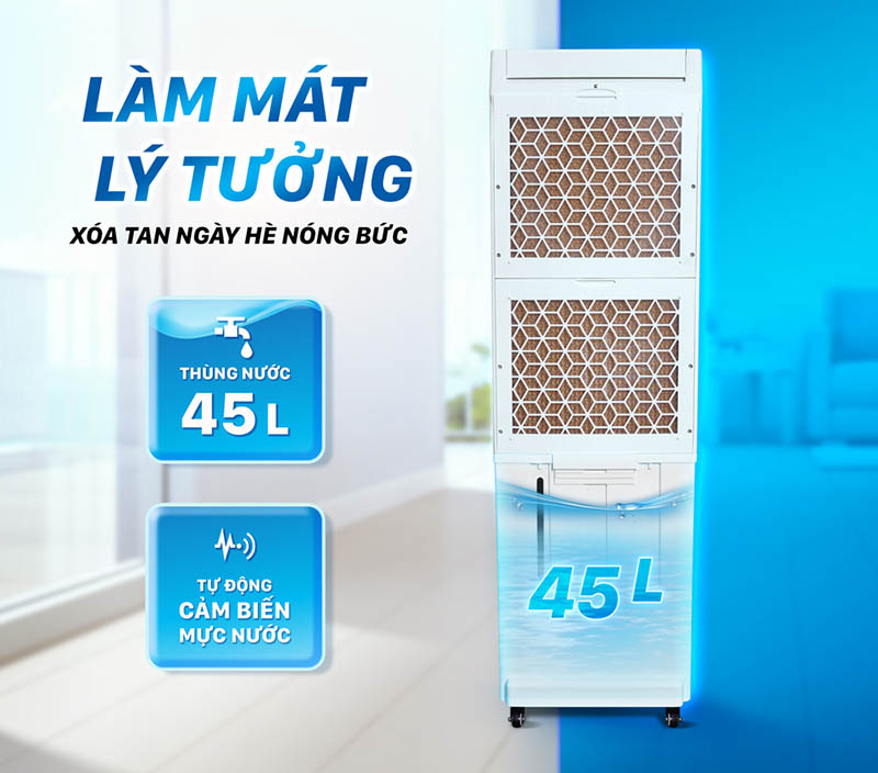 Bình chứa 45 lít, có cảm biến mực nước thông minh 