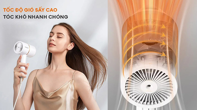 Tốc độ sấy cao làm khô tóc nhanh 