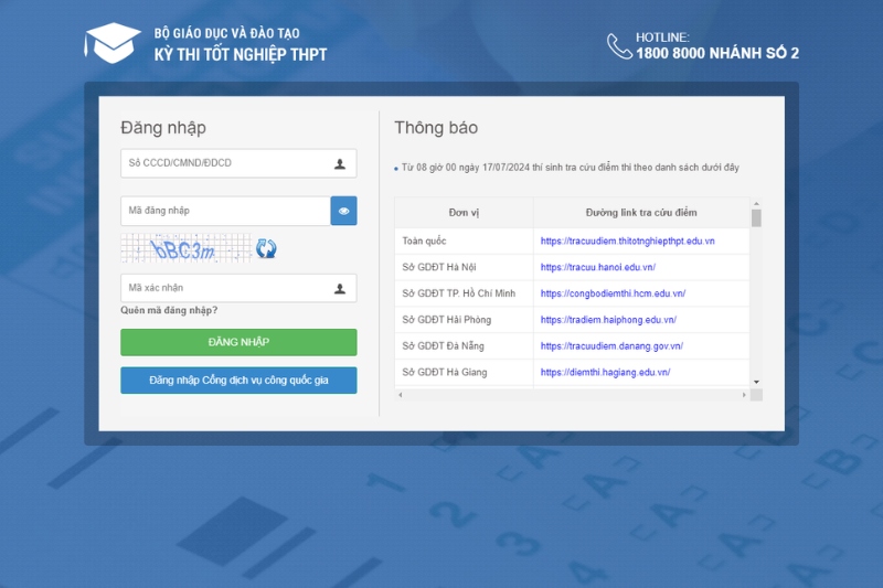 Tra cứu điểm thi trên trang web của Bộ GD&ĐT