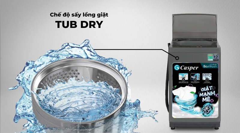 Máy Giặt Casper WT-85NG1 được trang bị Chế độ sấy khô lồng giặt Tub Dry