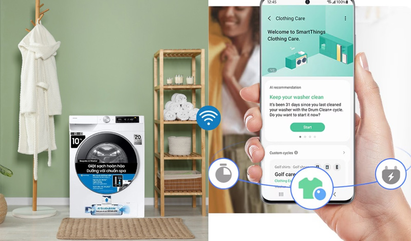 Dễ dàng điều khiển Máy giặt Samsung WW10DG6U34LESV từ xa