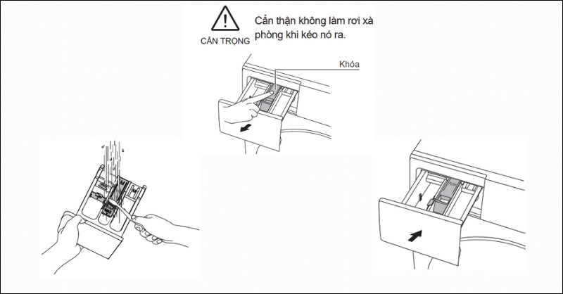 Vệ sinh ngăn chứa xà phòng của máy giặt Sharp