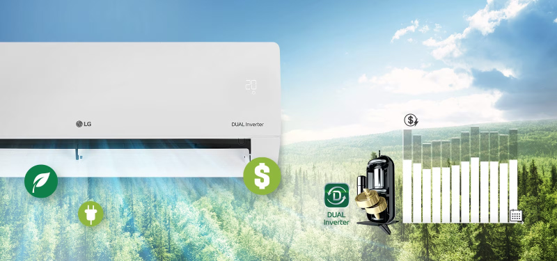 Công nghệ Dual Inverter giúp máy lạnh LG tối ưu điện năng tiêu thụ hiệu quả