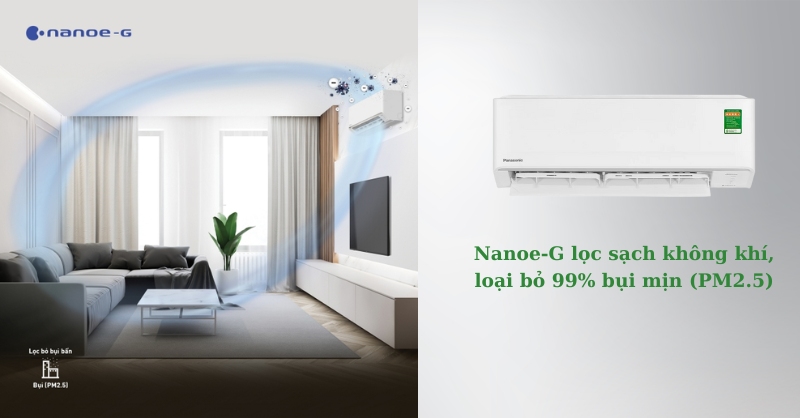 Máy Lạnh Panasonic Inverter 1.5 Hp CU/CS-PU12AKH-8 lọc sạch không khí, loại bỏ 99% bụi mịn (PM2.5) với Nanoe-G