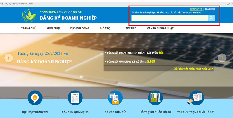 Tra cứu trên Cổng thông tin quốc gia về Đăng ký doanh nghiệp