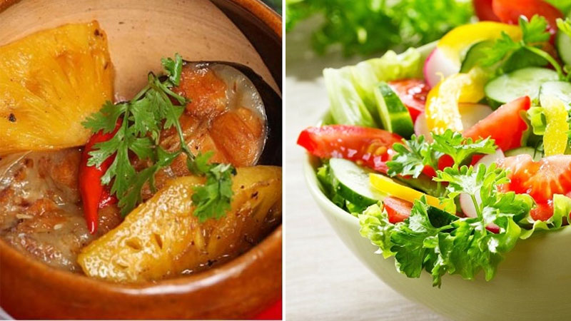 Cá hú kho dứa - Rau xà lách trộn